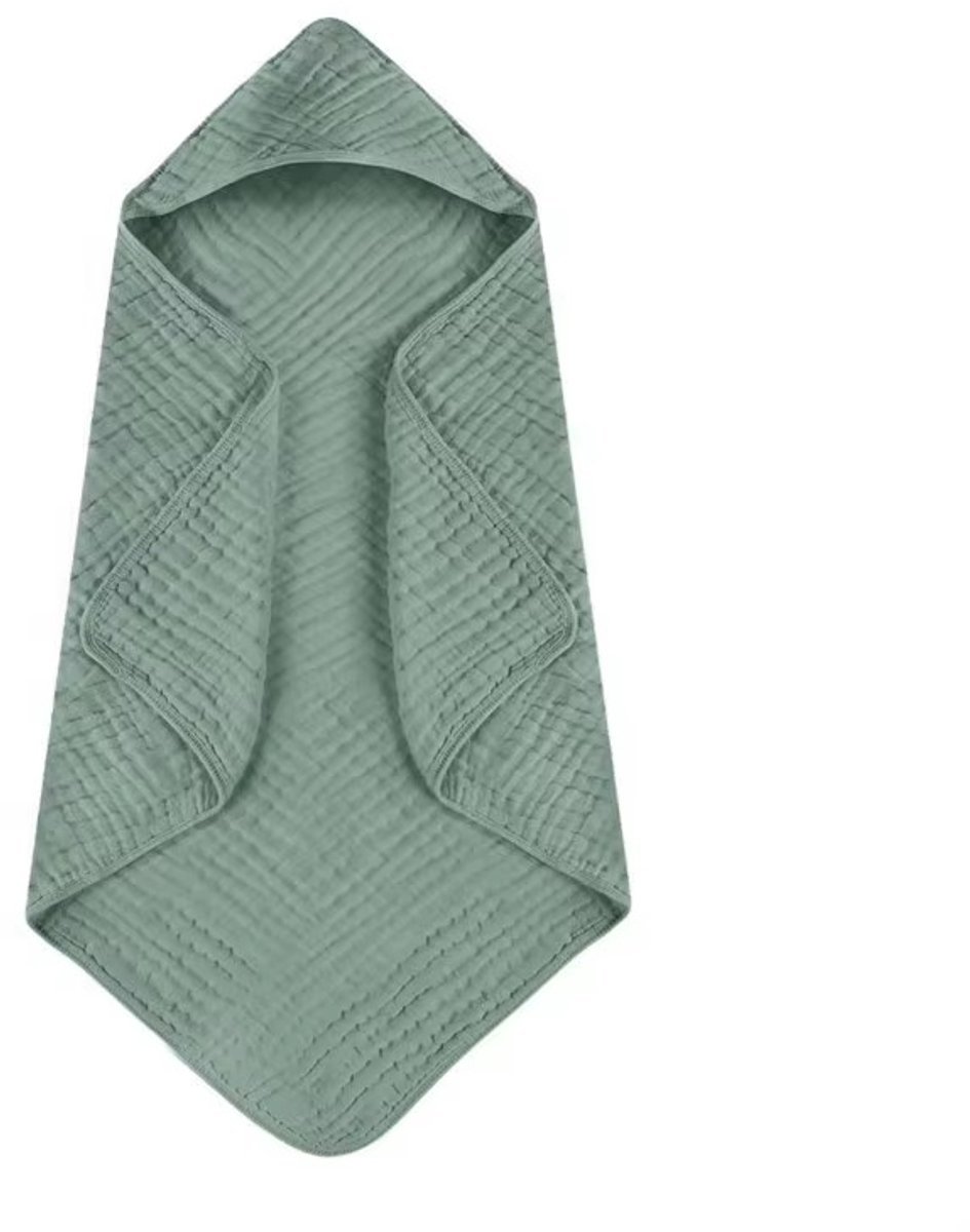 Hydrofiele Baby Badcape met Capuchon 82x82 cm – Groen – Zachte Baby Handdoek & Wikkeldoek