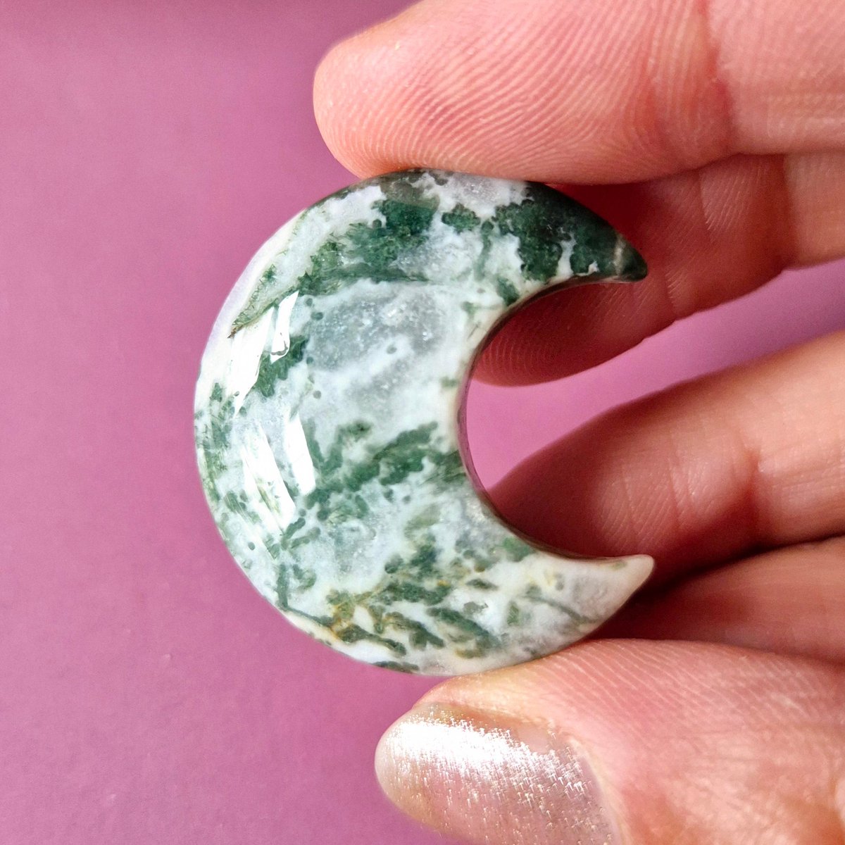 Moonlight Gemstones Edelsteen Maan 3cm Mosagaat – Handsteen worrystone zorgensteen Palmsteen spiritueel cadeau