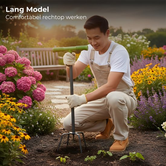 Lomera Tuinklauw - Grond Losmaken - Grond Beluchten - Onkruid Wieden - Onkruid Verwijderen - Tuingereedschap Tuinklauw - Tuinklauw Met Steel - Tuinklauw Lange Steel - Tuinklauw T Handvat - 4 Tands Tuinklauw — afbeelding 2