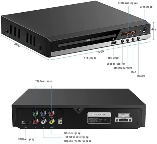 Nexvo® DVD Speler met HDMI - DVD Speler - Mini DVD Speler - 1080P Full HD - met Toebehoren - Zwart - ‎23cm x 5cm x 19cm — afbeelding 3