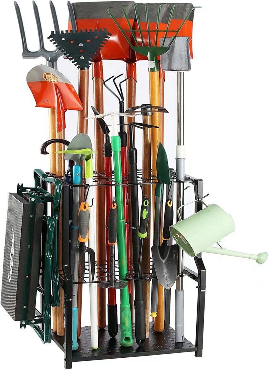 UU-Major Robuuste vrijstaande tuingereedschapsorganisatoren, garageopbergorganisatie voor bezem, dweil, schoppen, harken, garage-opbergrek, gereedschapshouder voor
