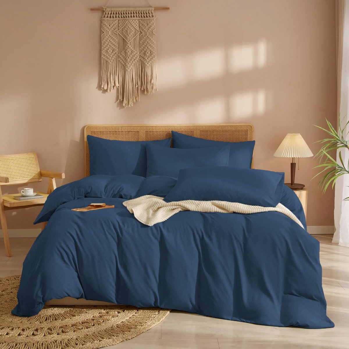 DXHOME Bed Linen 135 x 200 cm, Cotton Light Blue Plain Linen Bedding Set, Summer Bed Linen