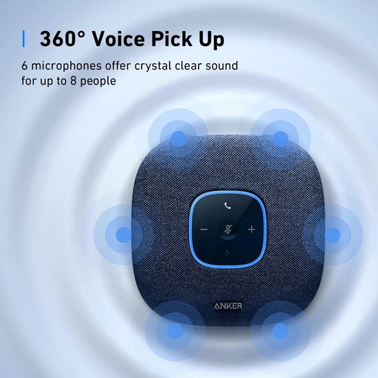 Anker PowerConf S3 Bluetooth Conference Speaker, 6 Built-in Microphones, Improved Sound Recording, 24 Hours Talk Time, Soundcore App Control, Bluetooth 5, USB-C, Ideal for Home Office van Anker — afbeelding 3
