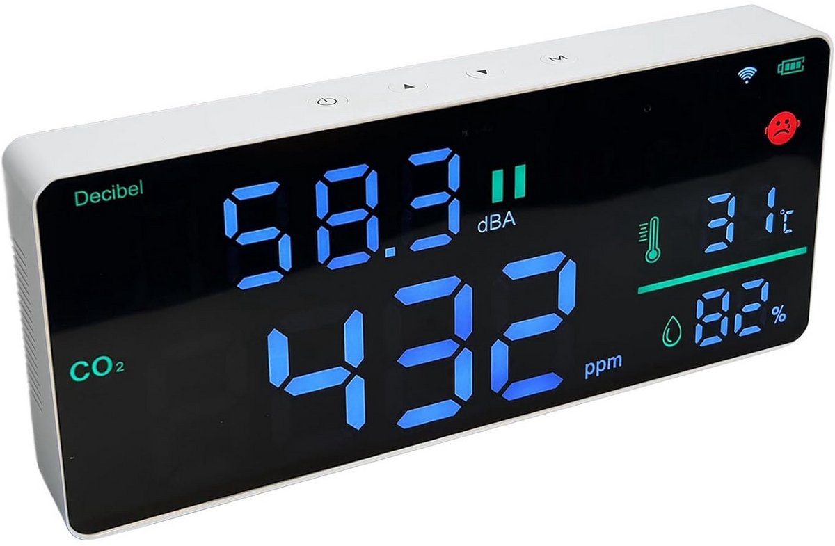 Luchtkwaliteitsmonitor 4-in-1: CO2 Meter, Temperatuur, Vochtigheid & Luchtkwaliteit - Wandmodel