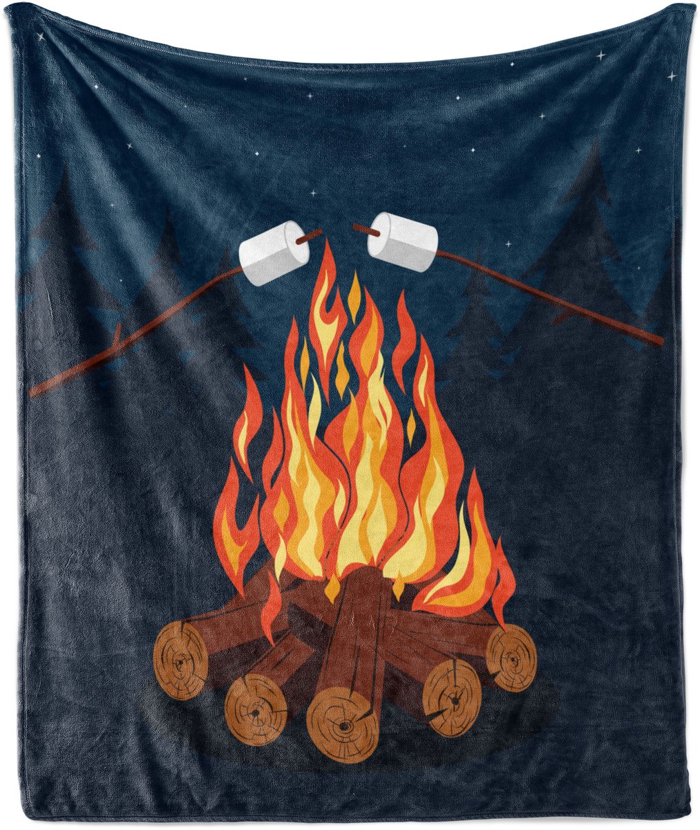 New Bed Kampvrienden Cartoon Eten met Vreugdevuur Zachte Flanellen Fleece Deken, 230 cm x 175 cm