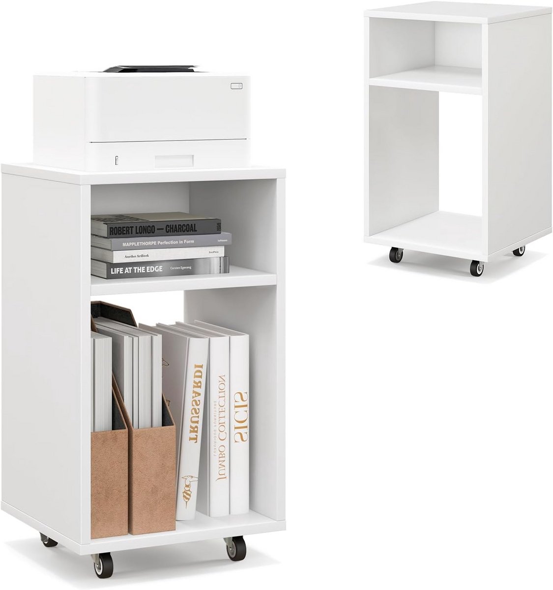 Mobiele Archiefkast met 2 Planken en Wielen voor Thuis en Kantoor - Wit