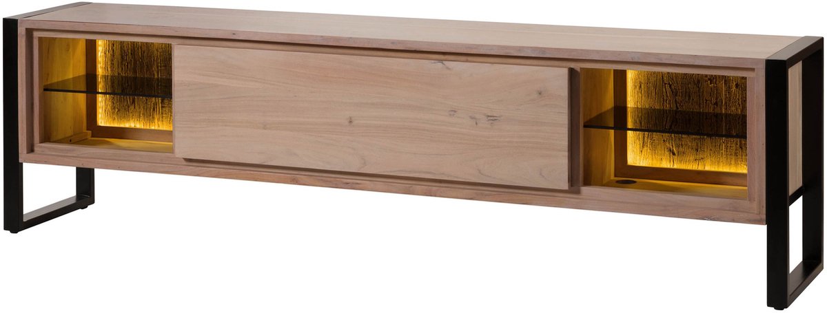 MASSIVMOEBEL24.DE acacia / sloophout lage kast blank massief hout 220x40x60 cm gelakt gemonteerd DENVER volledig massief #117