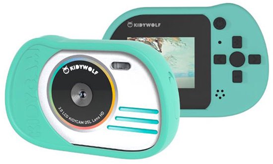 KidyWolf Kidycam fototoestel in cyaan met 2.0 LCD scherm en lens HD.