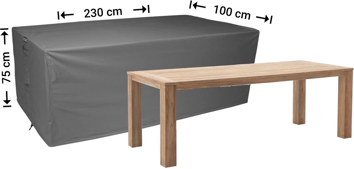 Raffles Covers Beschermhoes tuintafel - 230 x 100 H: 75 cm - D-RT230 - Waterdicht - Ademend - UV-bestendig - Elastisch rijgkoord - Beschermhoes tuinmeubelen Antraciet