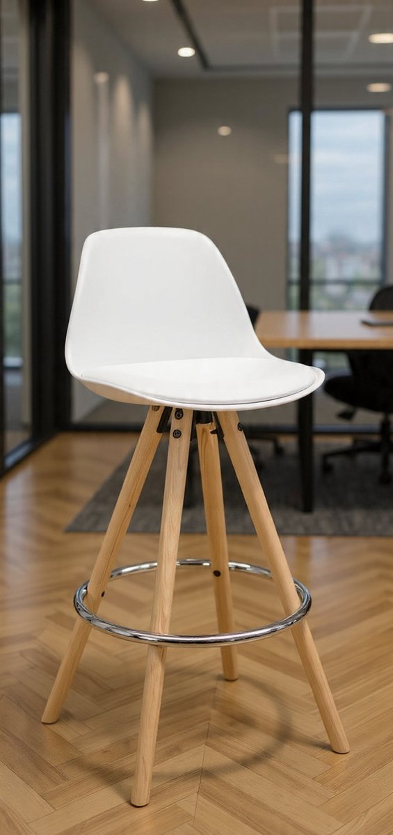 1 X Faux Leather Bar Stool and Solid Wood,High Stool Bar Chair White,BH45ws-1-Casa Serena – Casa Dorada