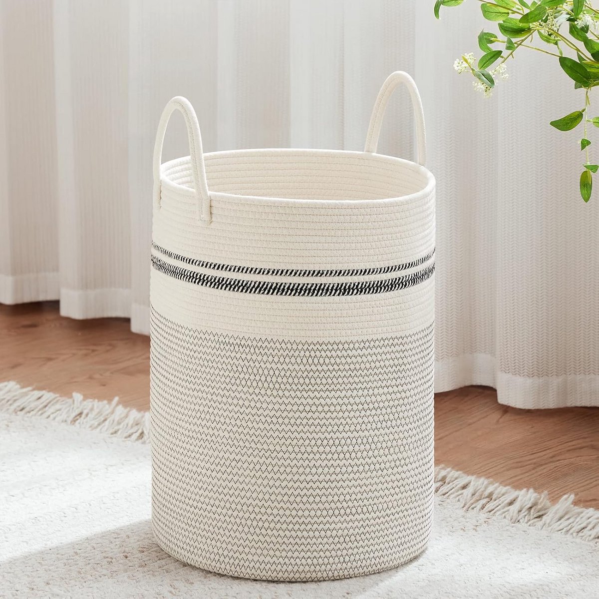 Grote Wasmand voor Deken en Speelgoed - 58L Gestreept Wit