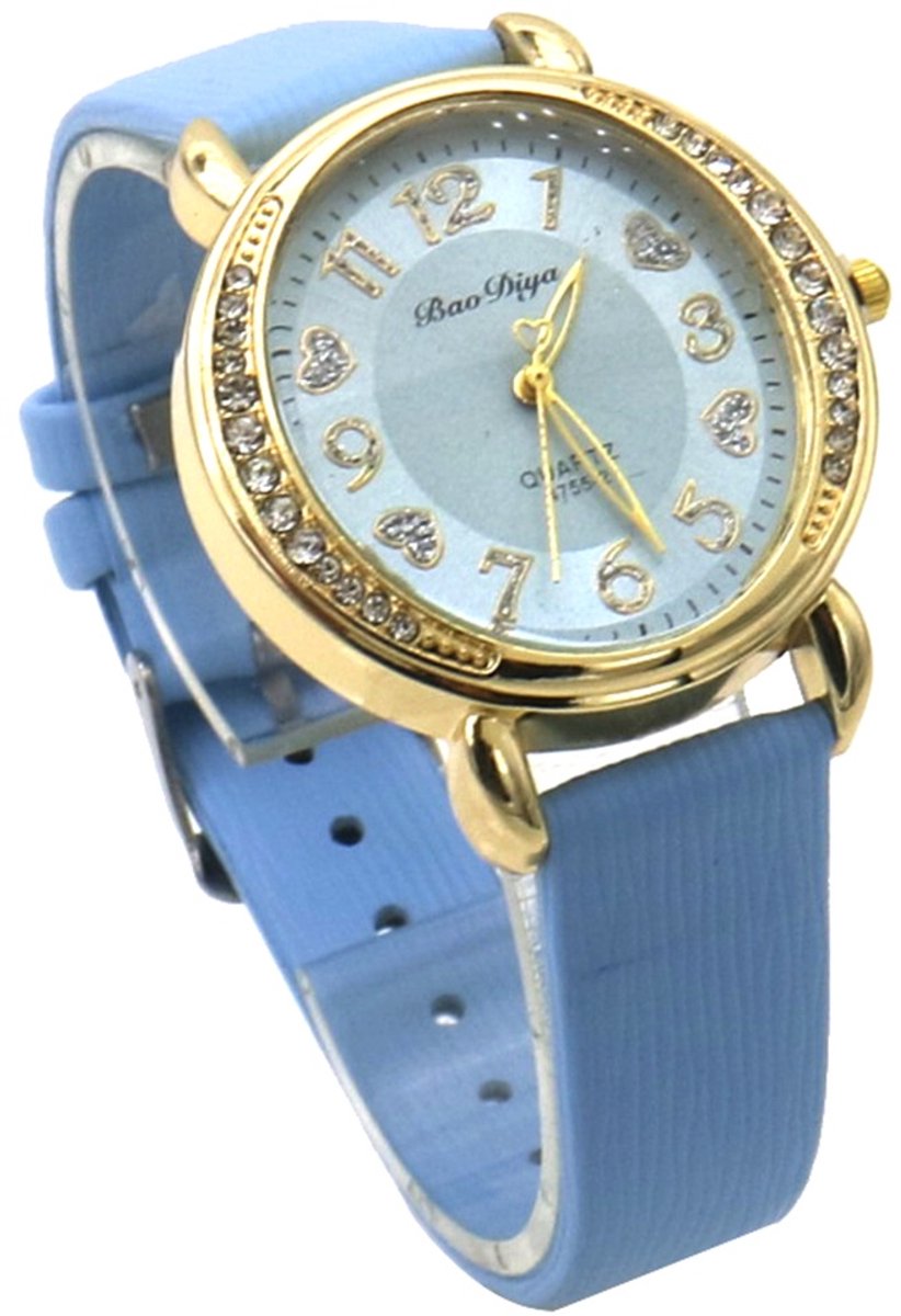 Horloge - quartz - PU band - blauw - 36 mm