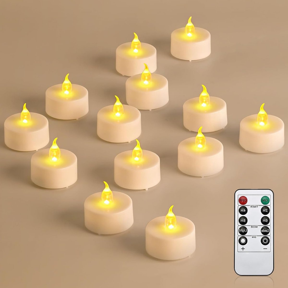 VIN® LED Theelichtjes Bewegend Vlam - LED Kaarsen met Bewegende Vlam - Kaarsen op Batterijen - Met Afstandsbediening – Met Timerfunctie - Incl. Batterijen – 24 Stuks - Wit