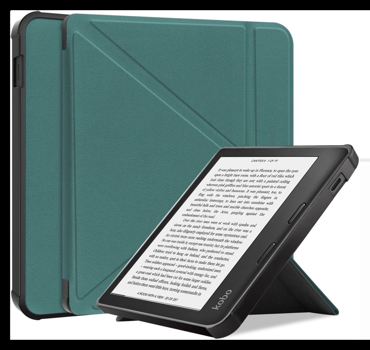Kobo Libra Colour / Libra 2 Hoes Origami Book Case met Standaard Groen