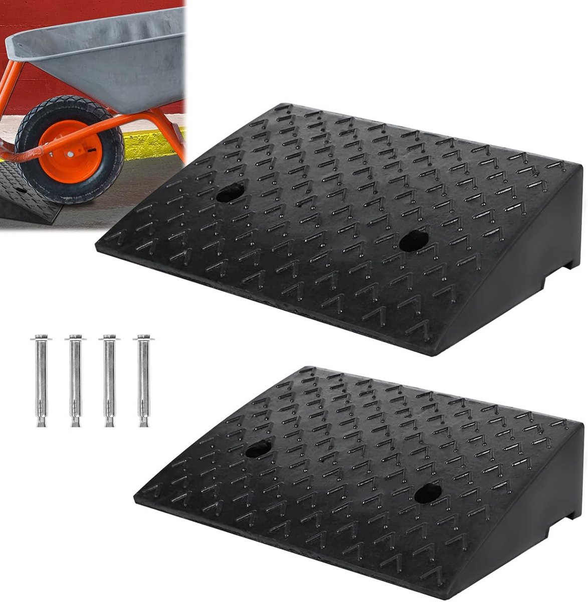 Set van 2 rubberen oprijplaten - 10,5 cm hoog - Draagbare drempelhelling voor rollator, rolstoel en voertuig
