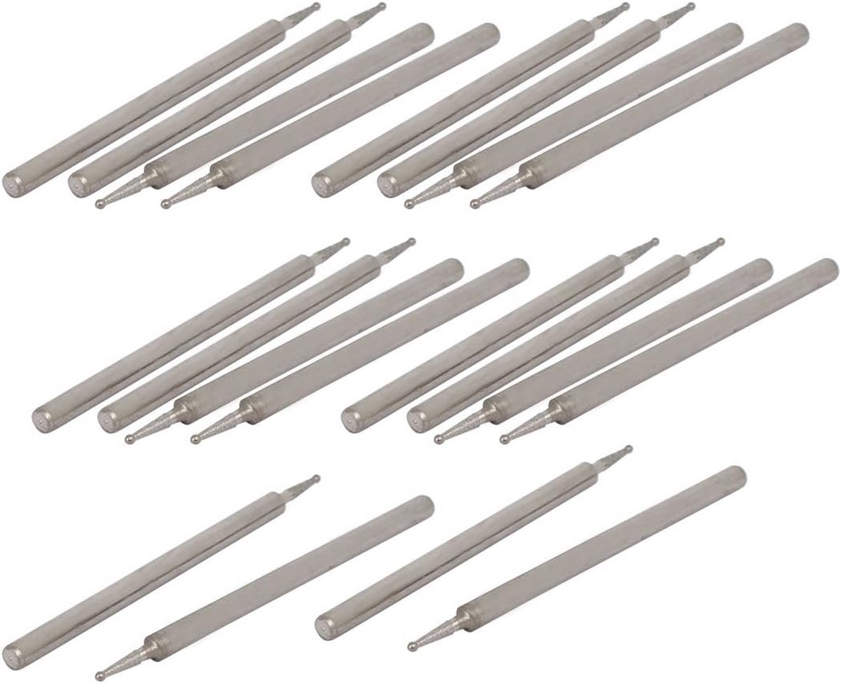 20 Stuks Diamant Slijpkoppen 2.35mm Schacht 0.8mm Balvormig voor Dremel en Graveerstiften