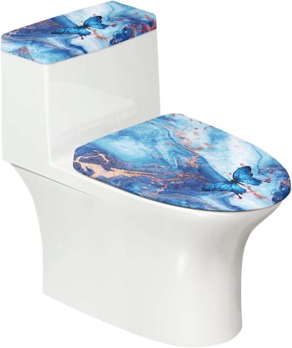 Marmeren Toilet Deksel Cover Set - Herbruikbare Tank Protector, Elastische Badkamer Kussen, Universele Decoratie