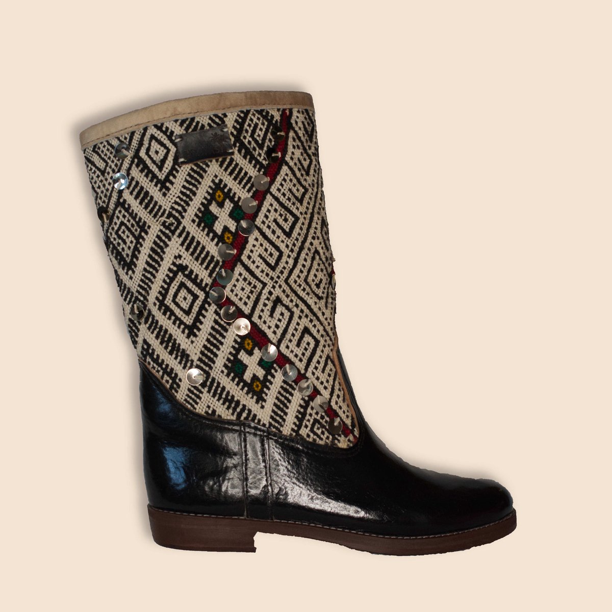 Kelim Boots | Zwart Leer | Marokkaanse Kelim | Maat 42 | Yara | Bravas Boutique