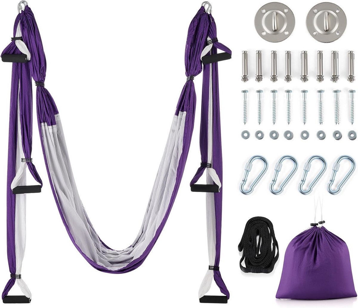 Aerial Yoga Swing Set - Yoga Hangmat met Plafond Montageset en Verlengbanden voor Thuisgebruik
