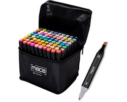 foto van Maca Twinmarkers 80 Stuks - Stiften - Alcohol Markers - Markeerstiften - Met Houder En Opbergtas
