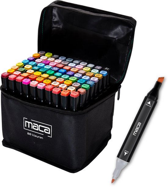 Maca Marqueurs doubles 80 pièces - Stylos - Marqueurs à alcool - Marqueurs - Avec support et étui de rangement