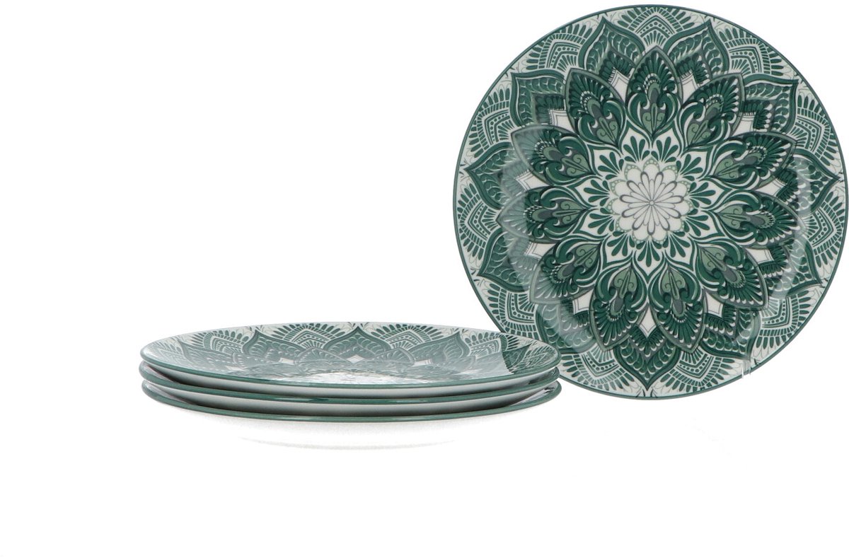 Luzzo® Mandala Serviesset 4 persoons 12-delig porselein - Groen