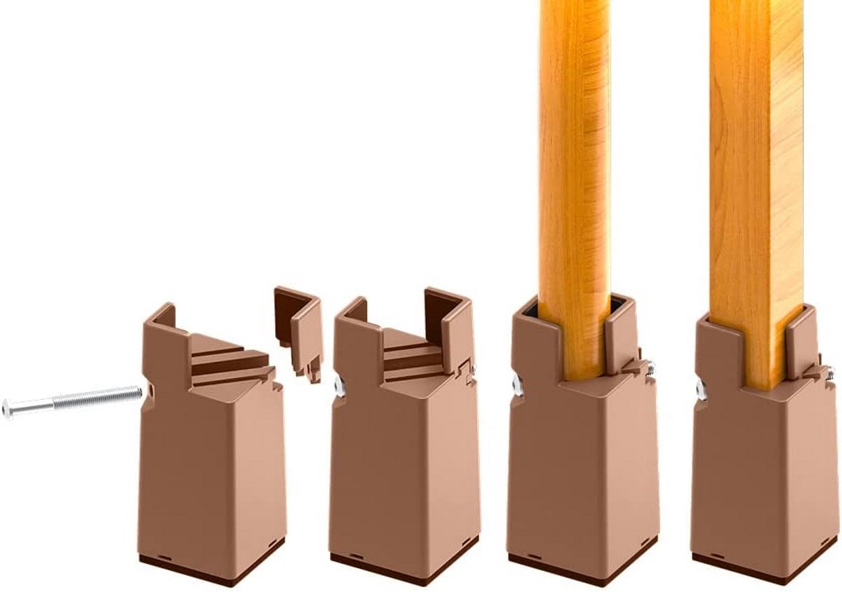 Verstelbare bedverhoger en meubelverhoger 4 inch – 10 cm hoogte voor meer opberg- en schoonmaakruimte, geschikt voor poten 0-1,5 inch, set van 4