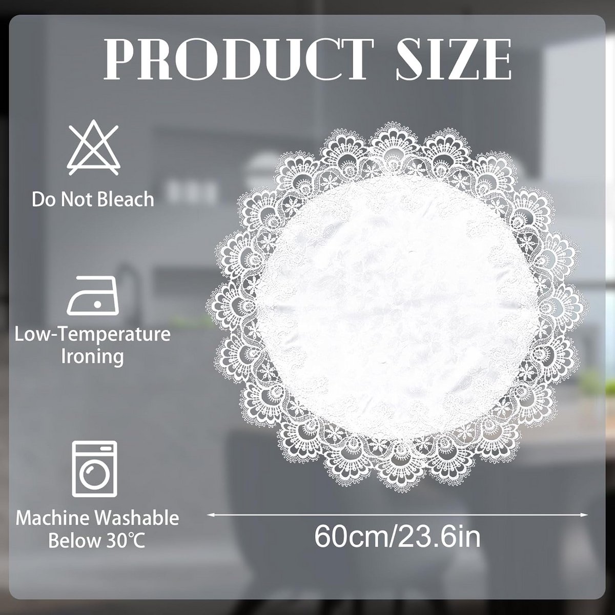 Wit Ronde Tafelkleed 60 cm met Kant Afwerking - Wasbare en Kreukvrije Tafeldecoratie