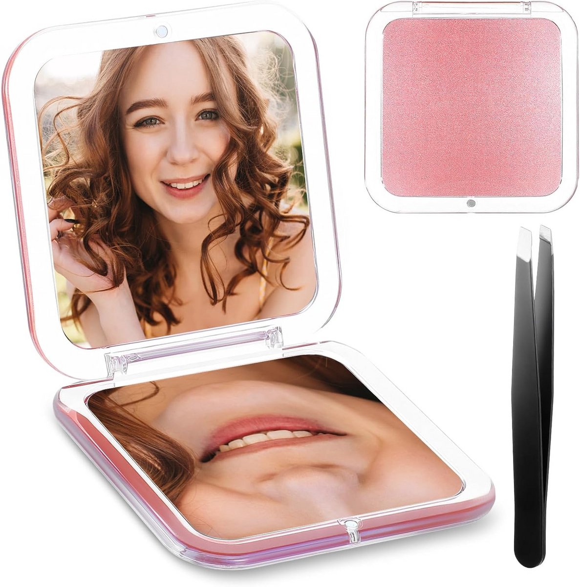 Compacte spiegel met pincet - 30x vergroting voor make-up en reizen