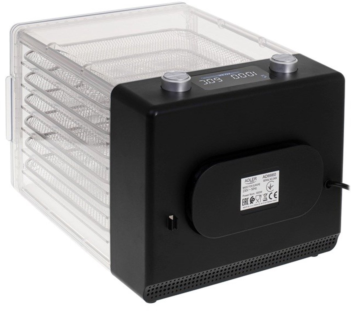 Adler AD 6660 Voedseldroger - 6 Programma’s - 30-75°C - Timer tot 48u - Inklapbaar - 6 RVS Lades