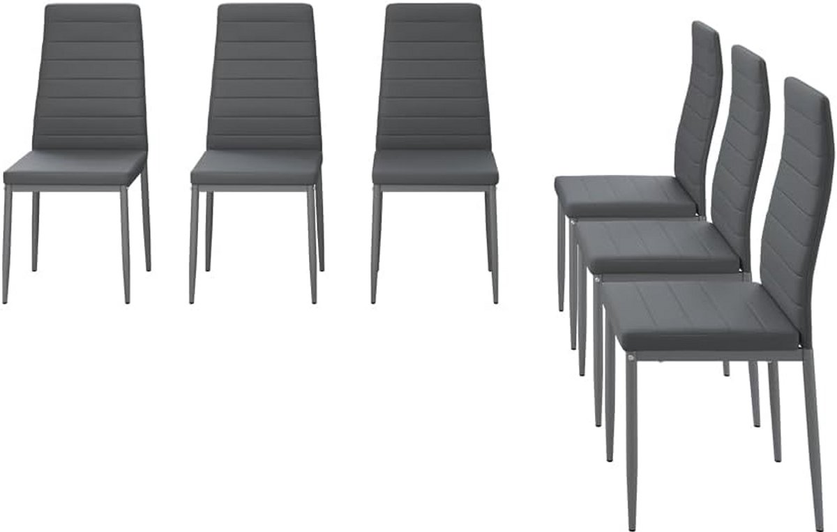 Set van 6 Moderne Eetkamerstoelen Grijs met Hoge Rugleuning