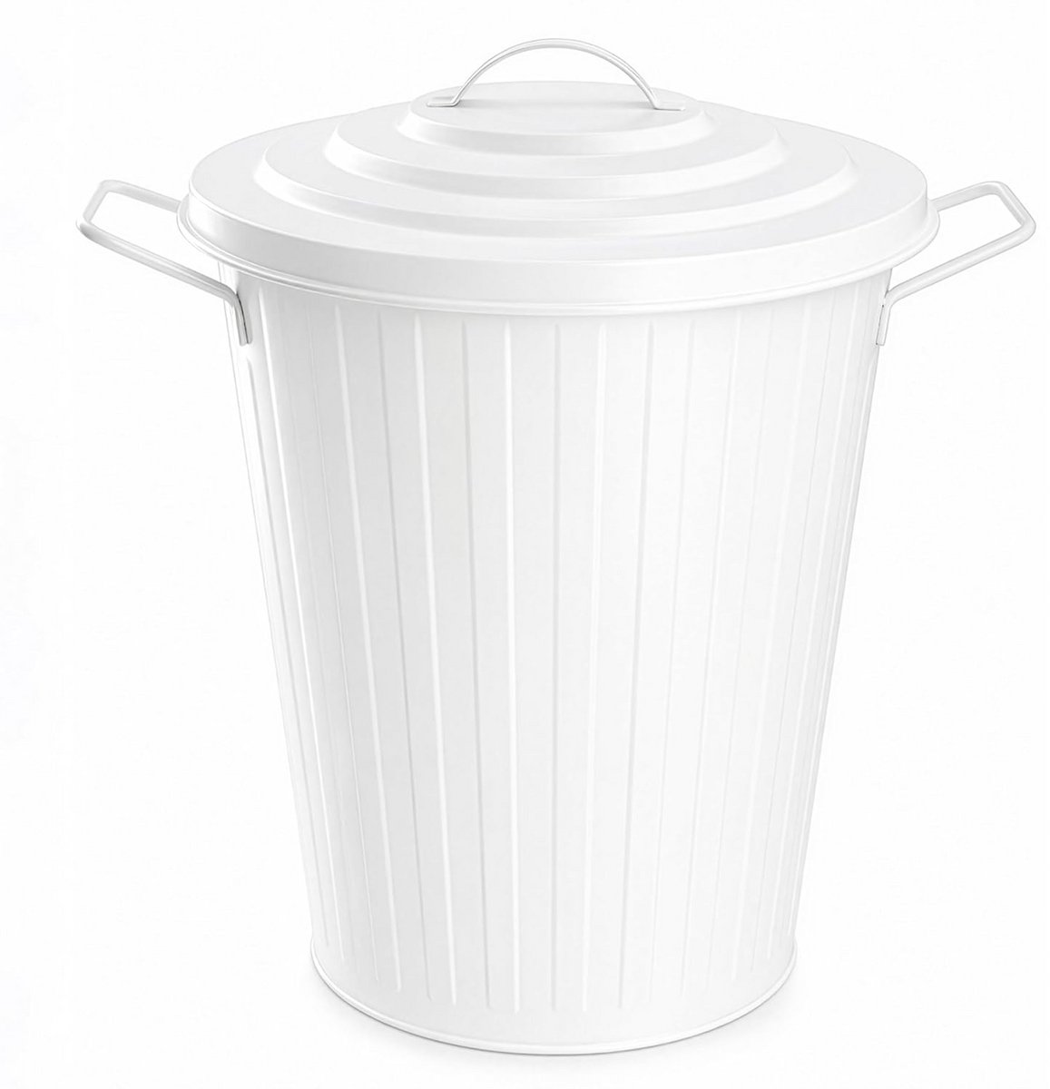 Stevige, Witte Metalen Pedaalemmer 20 Liter met Deksel, Vintage Stijl