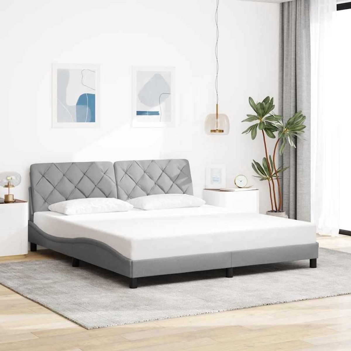 Tweepersoons Bedframe Stof Lichtgrijs 180x200 cm