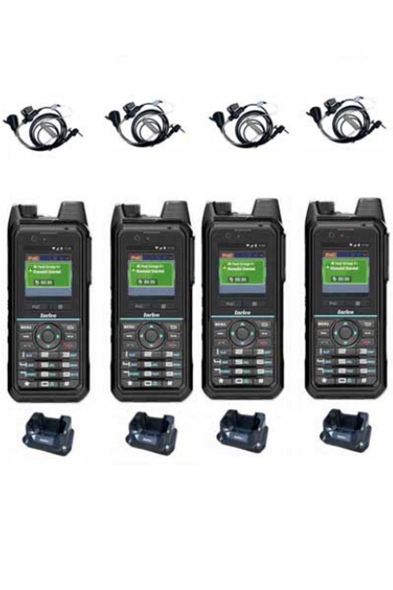 Set van 4 Inrico T330 4G LTE Zello Smart Portofoon IP68 met tafellader en beveiliging oortje