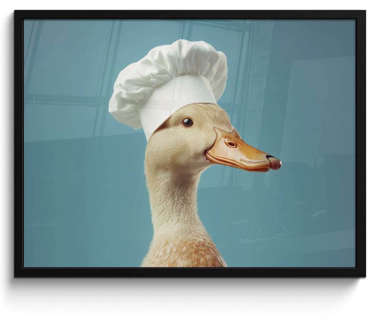 FrameYourWall Fotolijst inclusief poster - Posterlijst 70x50 cm - Posters - Eend - Koksmuts - Cute - Vogel - Foto in lijst - Keuken decoratie muur - Wanddecoratie accessoires - Muurdecoratie - Schilderijen Koksmuts - Eend