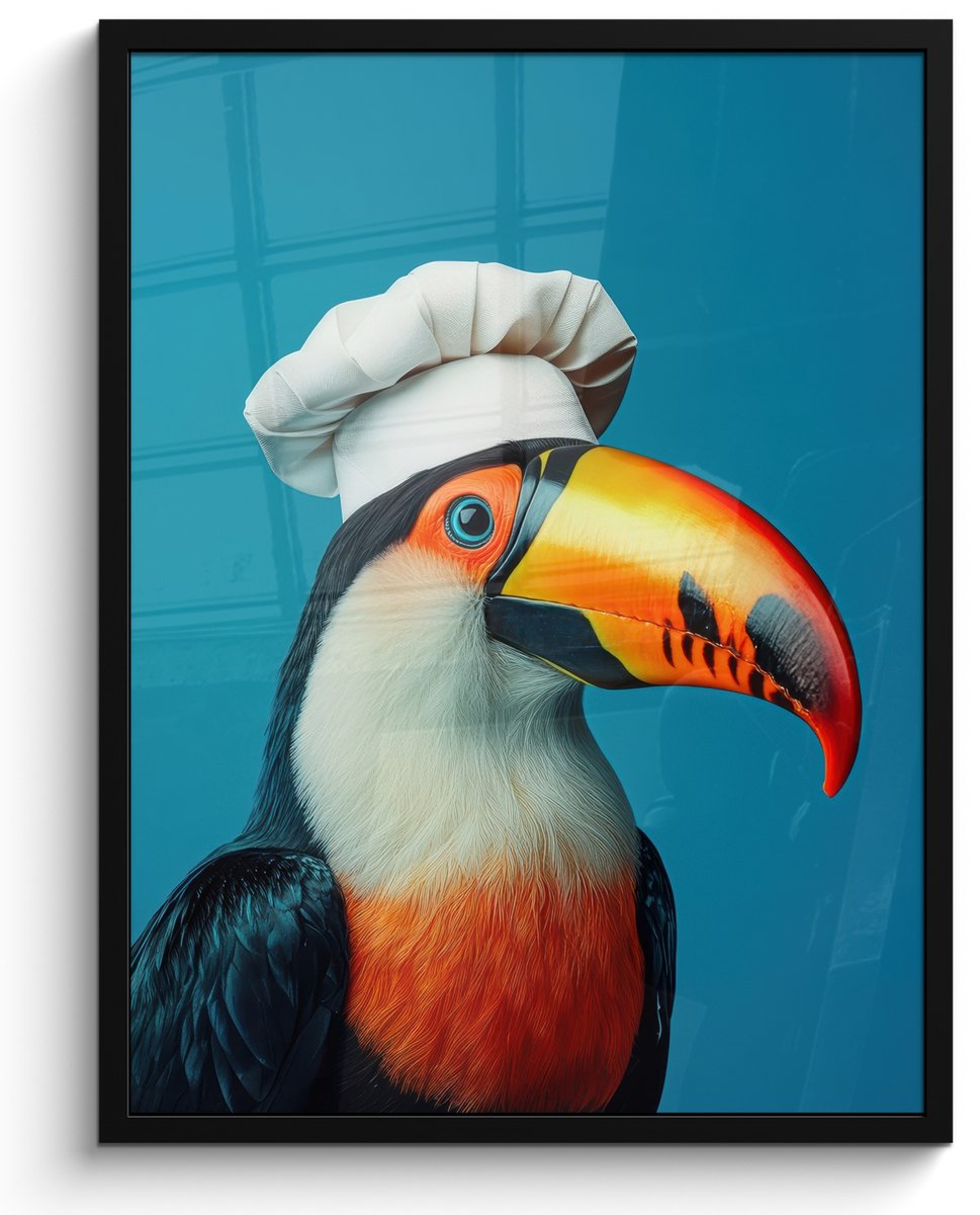 FrameYourWall Fotolijst inclusief poster - Posterlijst 50x70 cm - Posters - Toekan - Papegaai - Vogel - Koksmuts - Foto in lijst - Keuken decoratie muur - Wanddecoratie accessoires - Muurdecoratie - Schilderijen Koksmuts - Toekan - Dichtbij