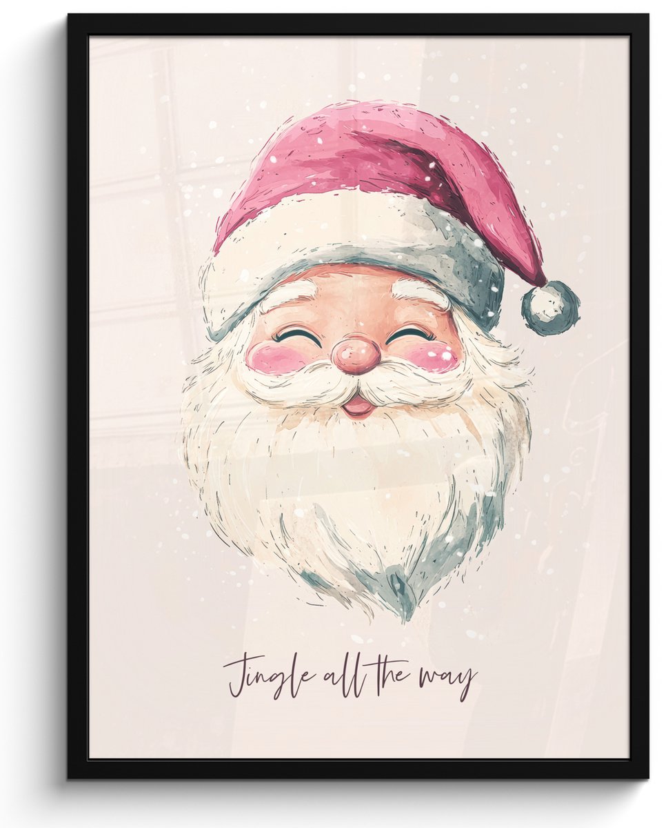 FrameYourWall Poster in lijst - Fotolijst 50x70 cm - Posters - Kerstman - Kerst - Quote - Beige - Posterlijst zwart - Decoratie - Wanddecoratie woonkamer - Kerstdecoratie voor binnen - Kerstversiering - Kerstmis versiering in huis - Kerstaccessoires