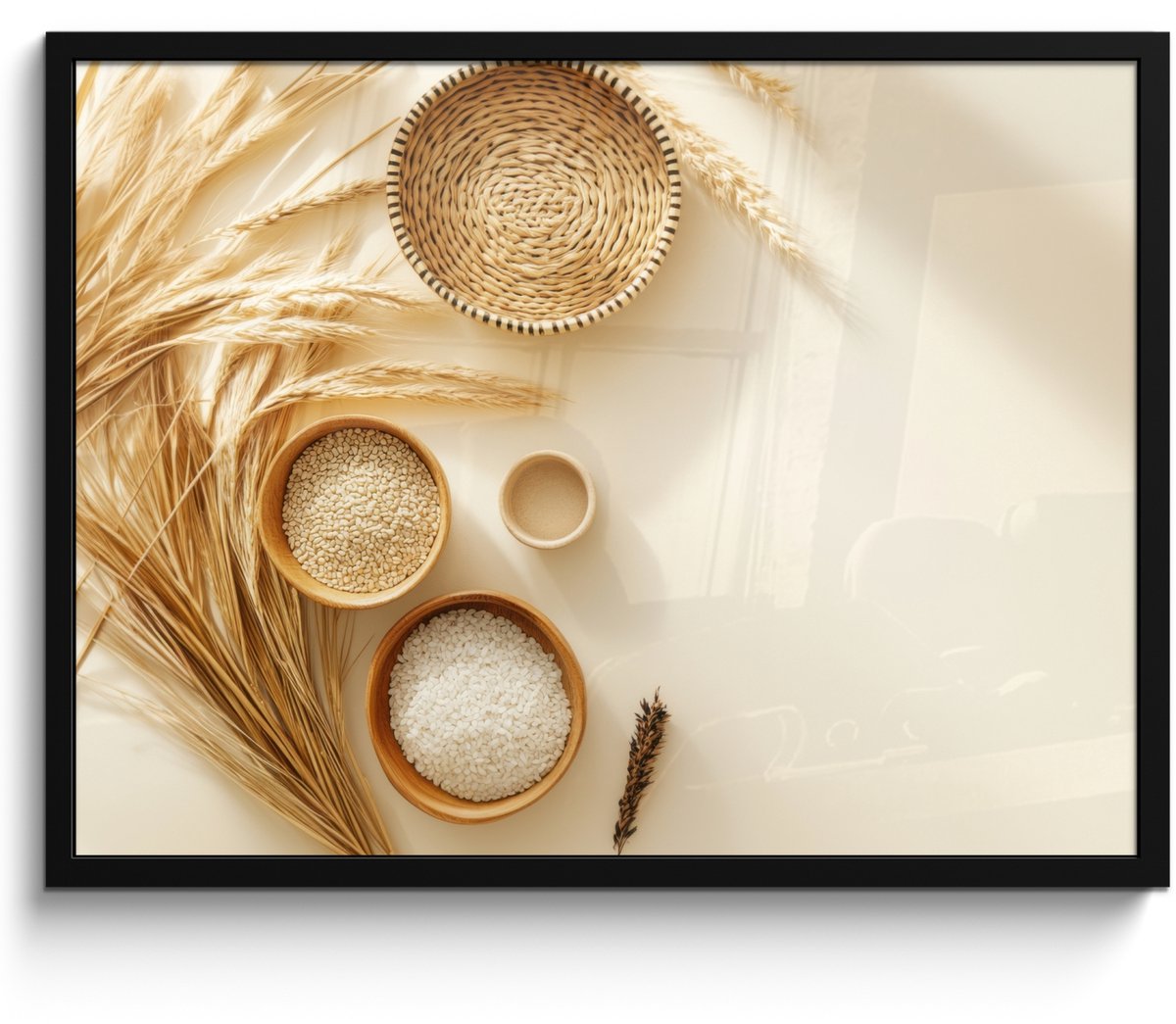 FrameYourWall Fotolijst inclusief poster - Posterlijst 70x50 cm - Posters - Granen - Hout - Kom - Beige - Foto in lijst - Keuken decoratie muur - Wanddecoratie accessoires - Muurdecoratie - Schilderijen