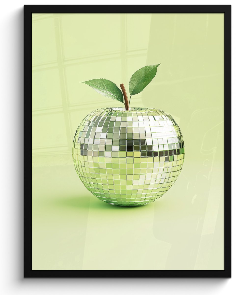 FrameYourWall Fotolijst inclusief poster - Posterlijst 50x70 cm - Posters - Groen - Disco - Decoratie - Appel - Foto in lijst - Keuken decoratie muur - Wanddecoratie accessoires - Muurdecoratie - Schilderijen Disco - Appel