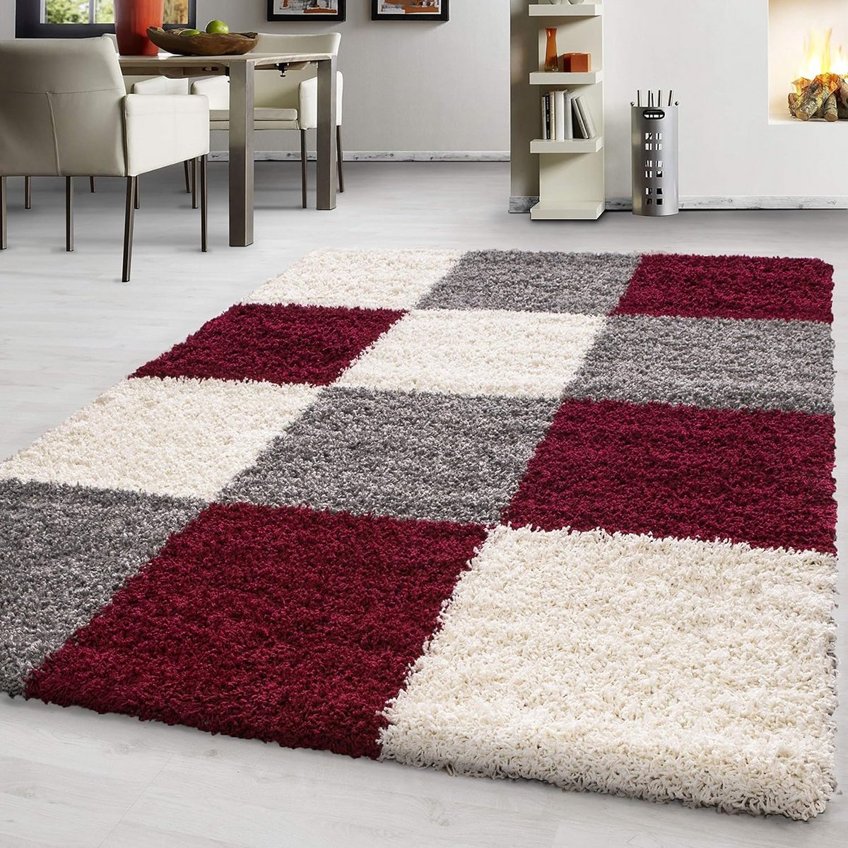 Hoogpolig Vloerkleed Rood Vierkant Patroon Rechthoekig 200x290 cm voor Woonkamer