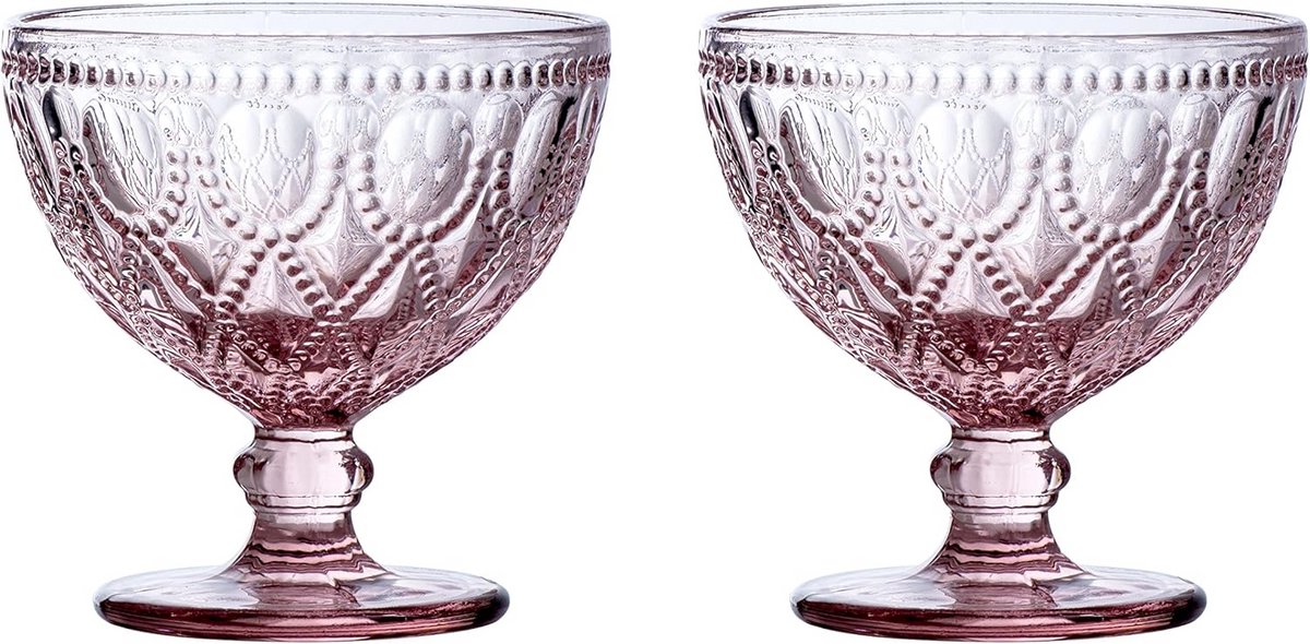 Set van 2 Glazen IJscoupes Roze - Klassieke Dessertkommen 250ml