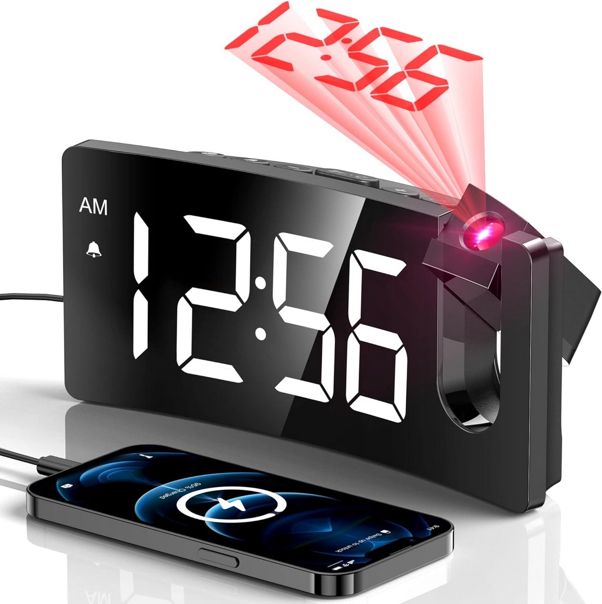 Digitale Wekker met 180° Draaibare Projector en Helder LED-Display