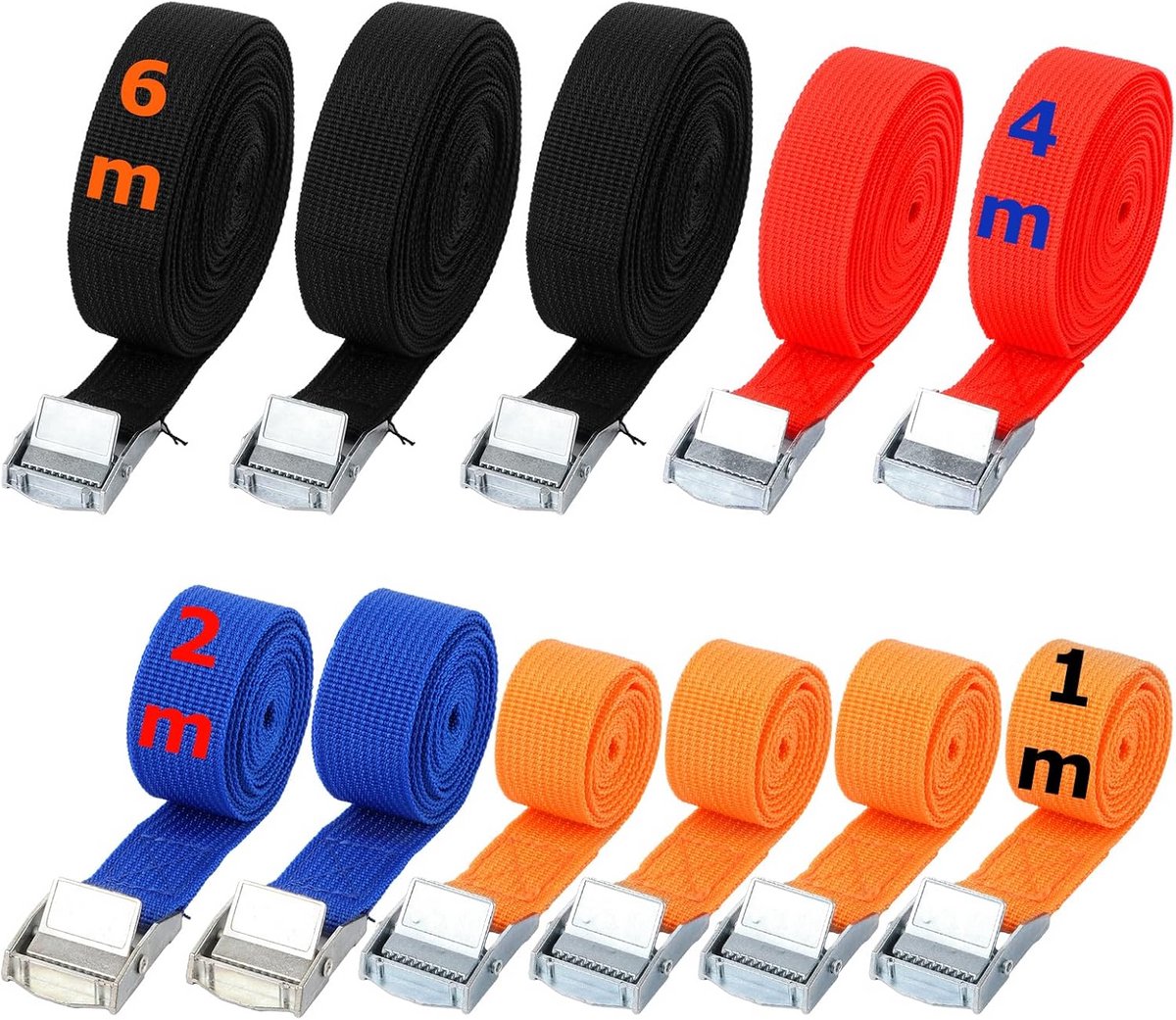 Set van 11 Spanbanden met Klemsluiting, 25mm Diverse Lengtes