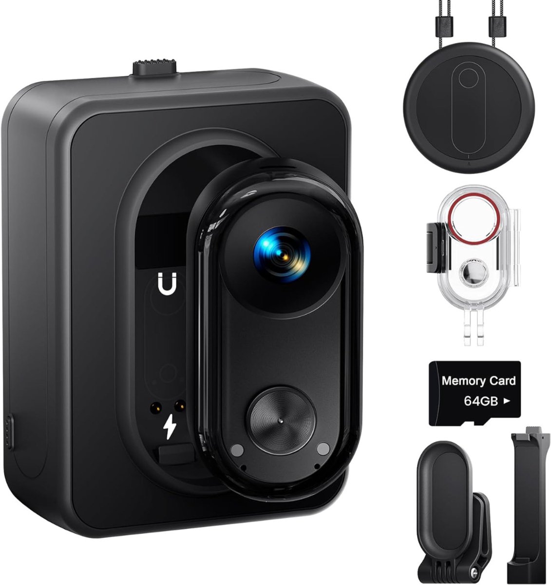 MKSS® Bodycam - Action Cam - Spycam - Bewegingsdetectie - 180º Draaibare Lens - Bodycam Politie - Full HD - Zwart