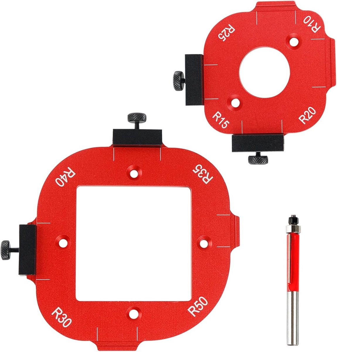 2-delige Set Hoekradius Freessjablonen R10-R50 voor Bovenfrees/Router | Houtbewerking Curve Jig