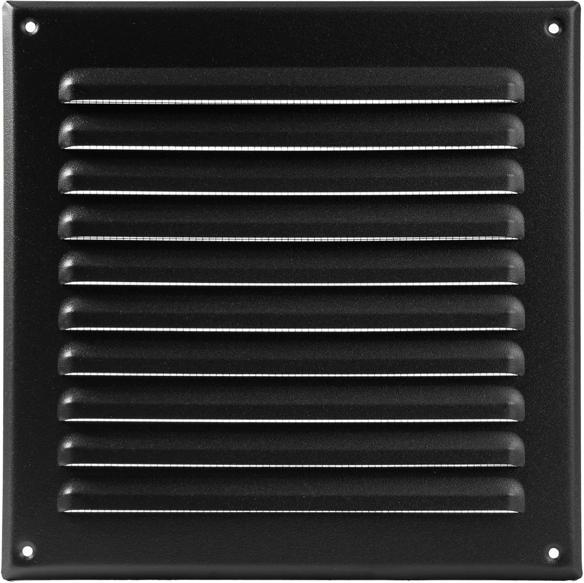 Vierkant Ventilatie Rooster Zwart Metaal 20x20cm Binnen - Afmetingen voor Badkamer, Keuken en Kantoor