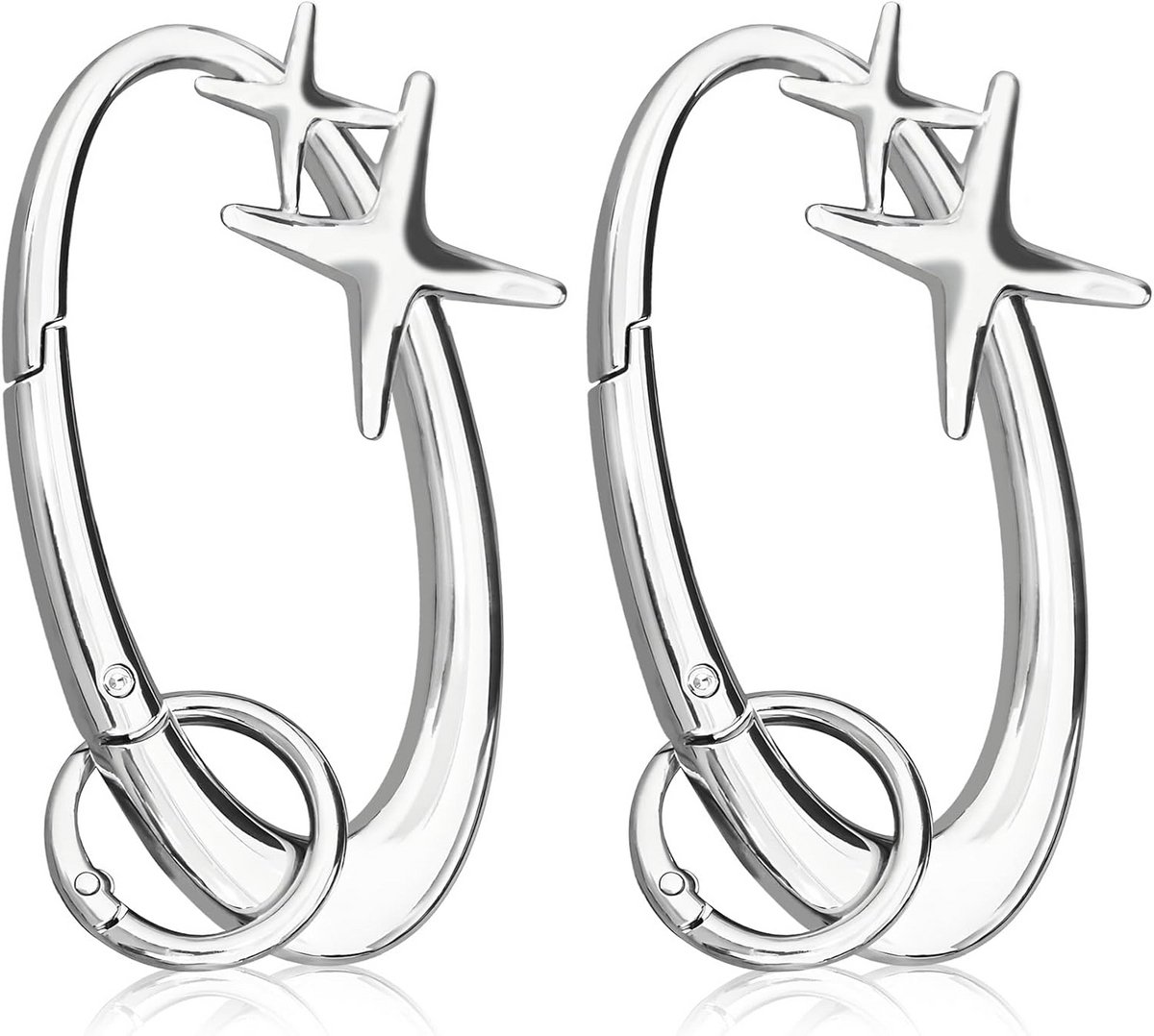 2x Extra Grote Zilveren Ster Karabijnhaak Sleutelhanger – Stevige Metalen Sleutelhouder
