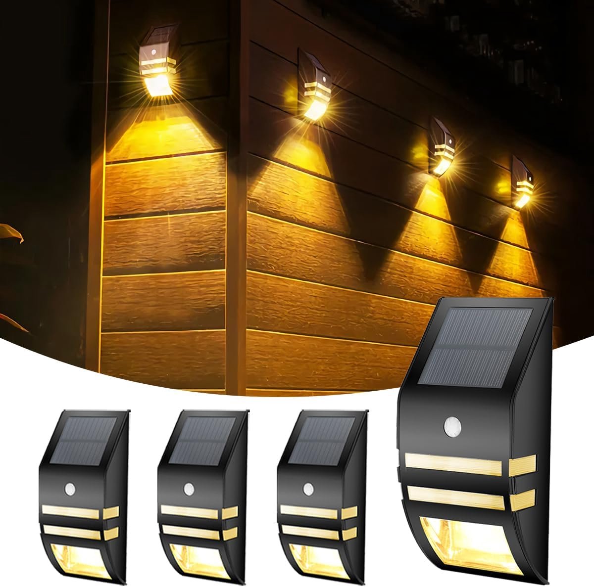 Set van 4 Solar Wandlampen voor Tuin met Bewegingssensor - Waterdicht IP65 - Warm Wit Licht