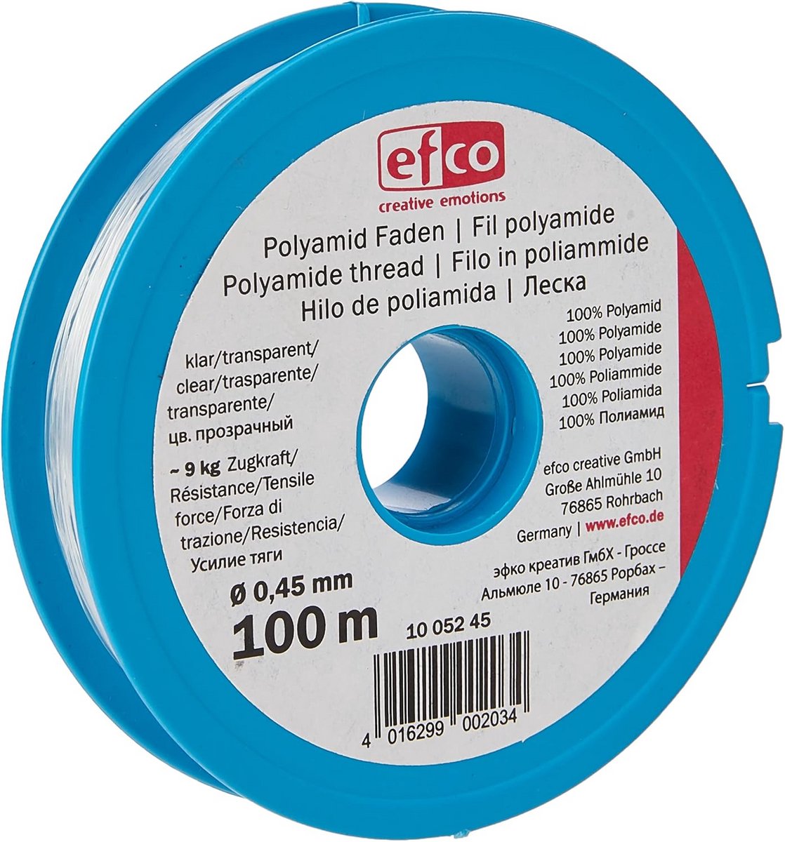 Transparant pareldraad helder 0,45 mm trekkracht 9 kg op spoel