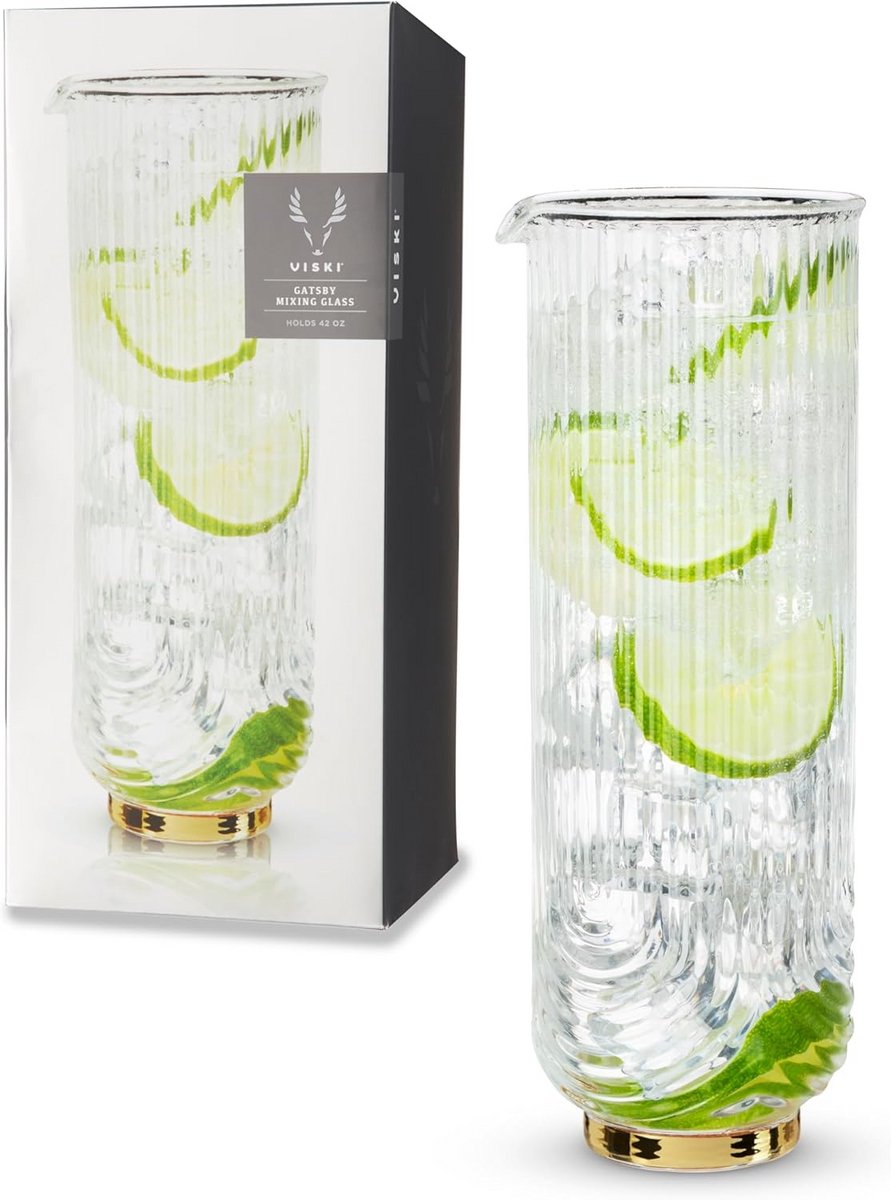 Glas karaf met gouden rand voor cocktails en dranken - 47 oz